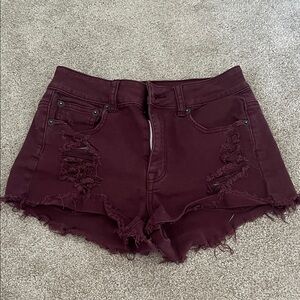 Women's Burgundy Distressed Shorts